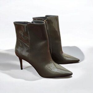 J. Crew Women size 8.5 Khaki Patent Leather Shoe High-Heel Ankle Boot AE854